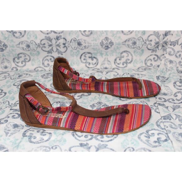 Toms Womens Multi-Color Tribal Boho‎ Leather Adjustable T-Strap Playa Sandals W7 - Picture 5 of 8